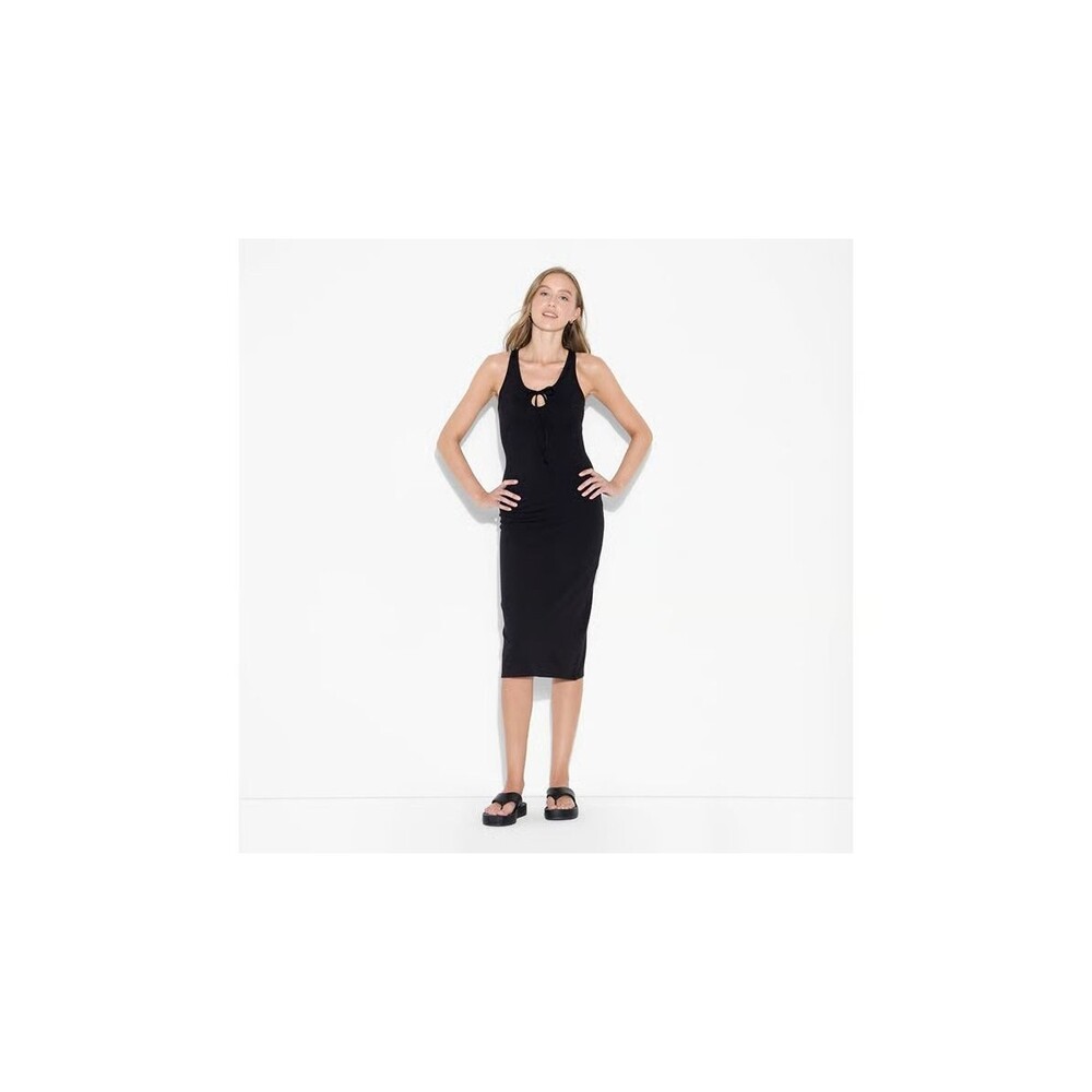 Women's Sleeveless Lace Trim Satin Midi A-Line Dress - Wild Fable Black Medium